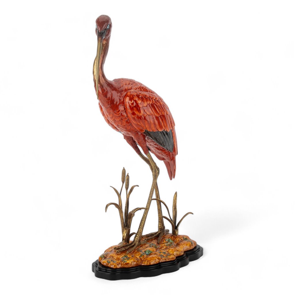 Danny's Fine Porcelain Bird Figure with Bronze Ormolu-Scarlet Ibis