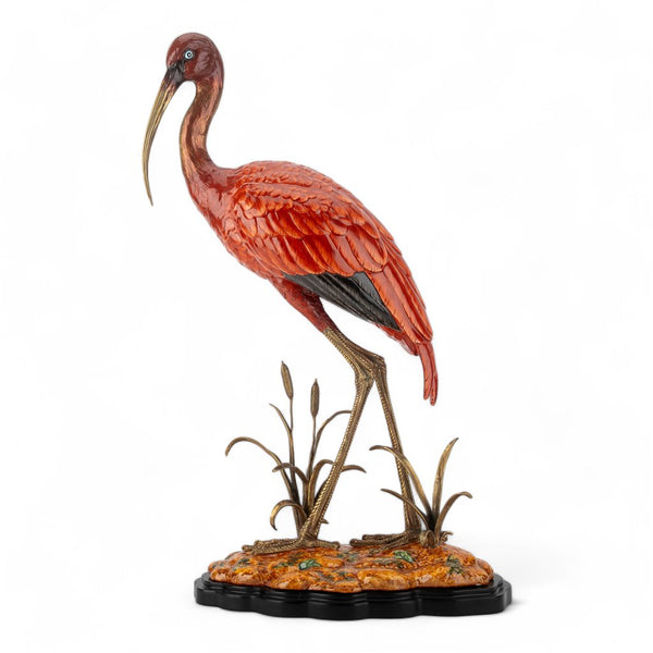 Danny's Fine Porcelain Bird Figure with Bronze Ormolu-Scarlet Ibis