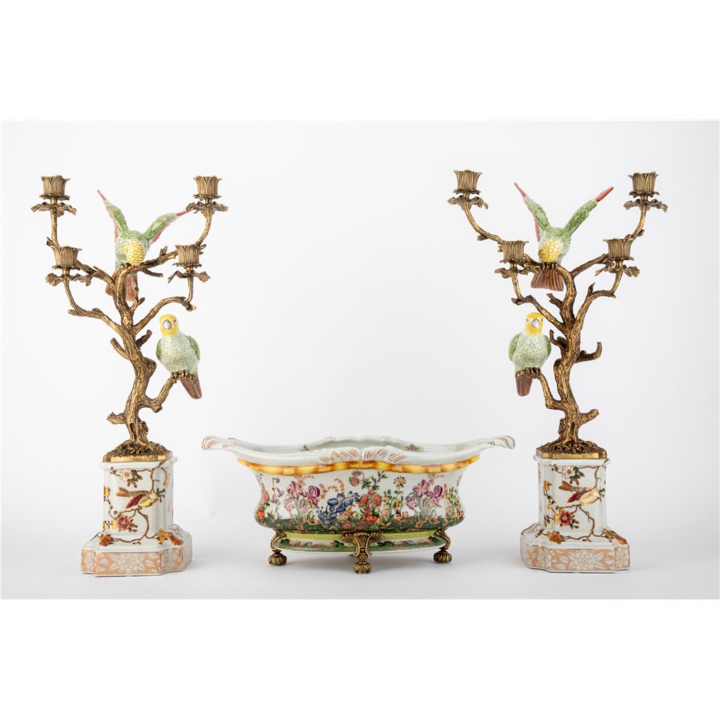 Danny's Fine Porcelain Double Bird Candelabra with Bronze Ormolu in Bird Figure Collection