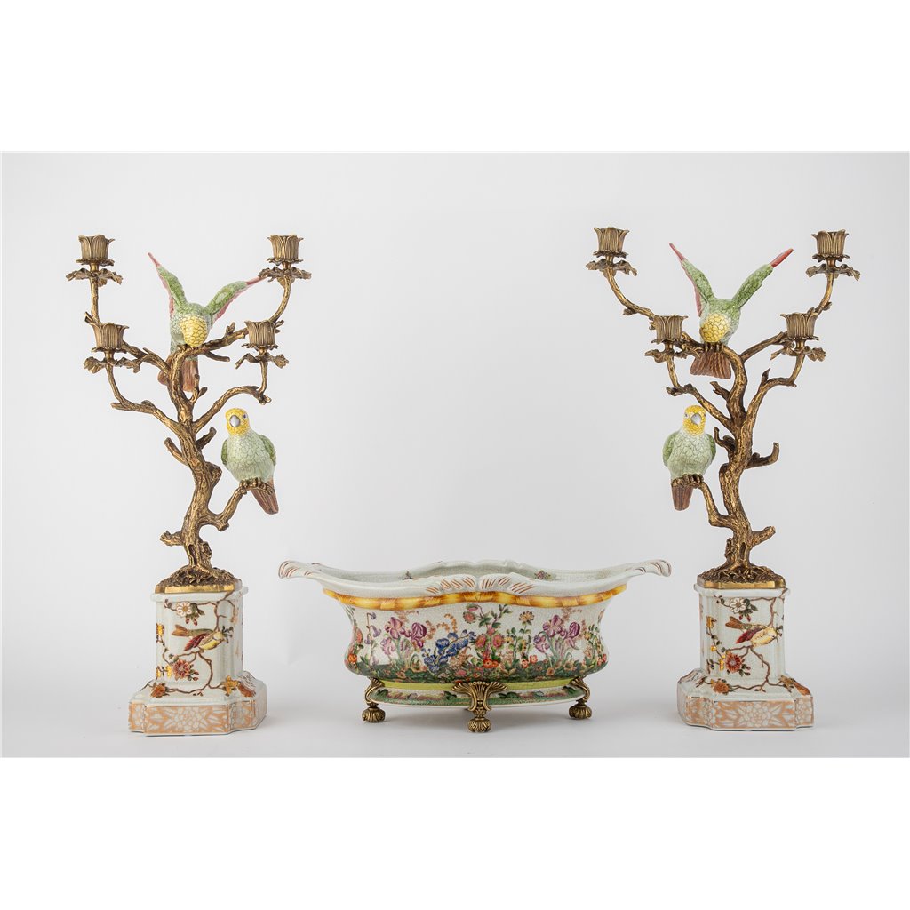 Danny's Fine Porcelain Double Bird Candelabra with Bronze Ormolu in Bird Figure Collection
