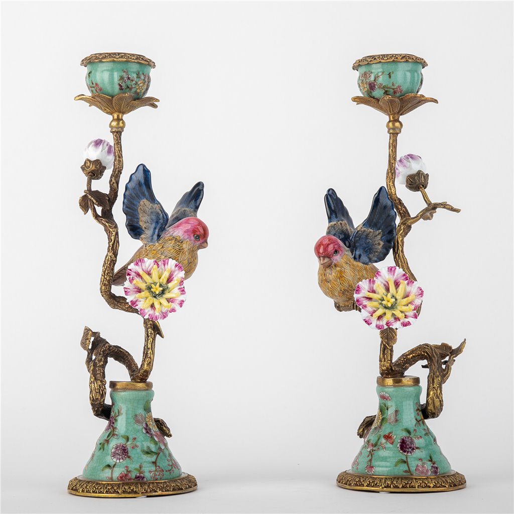 Danny's Fine Porcelain Bird Candelabra with Bronze Ormolu in Bird Figure Collection (one