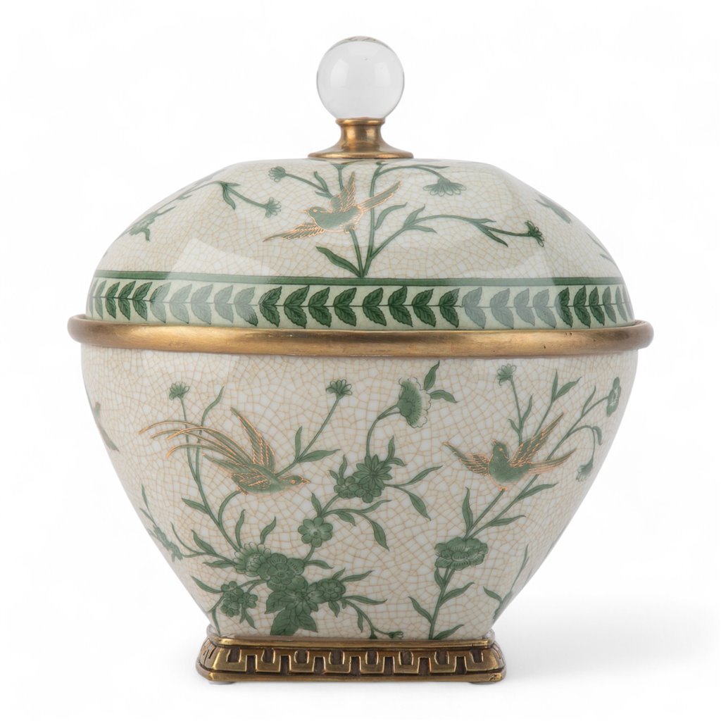Danny's Fine Porcelain Lidded Box with Bronze Ormolu Verdant Flight
