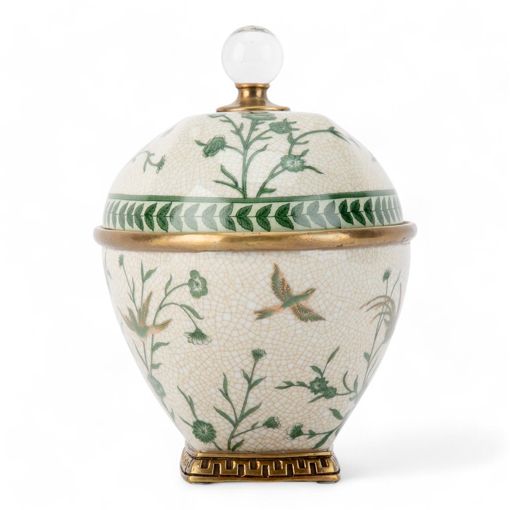 Danny's Fine Porcelain Lidded Box with Bronze Ormolu Verdant Flight