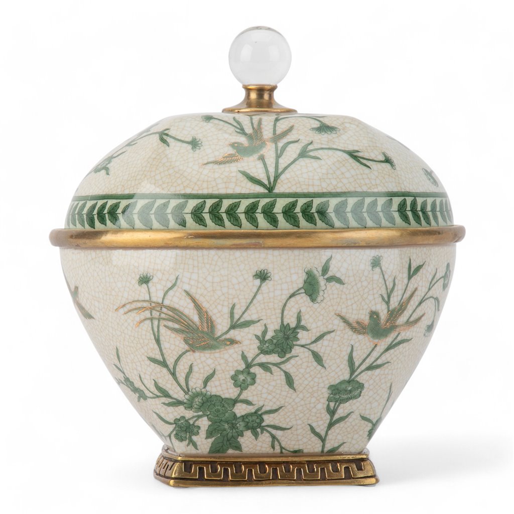 Danny's Fine Porcelain Lidded Box with Bronze Ormolu Verdant Flight
