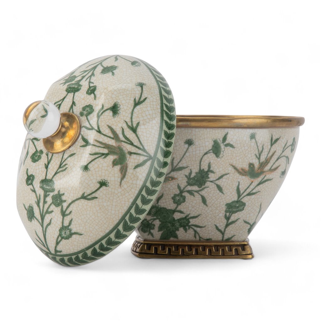 Danny's Fine Porcelain Lidded Box with Bronze Ormolu Verdant Flight
