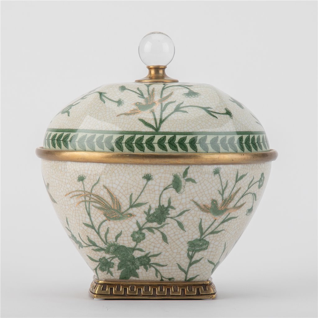 Danny's Fine Porcelain Lidded Box with Bronze Ormolu Verdant Flight