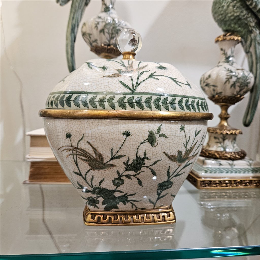 Danny's Fine Porcelain Lidded Box with Bronze Ormolu Verdant Flight