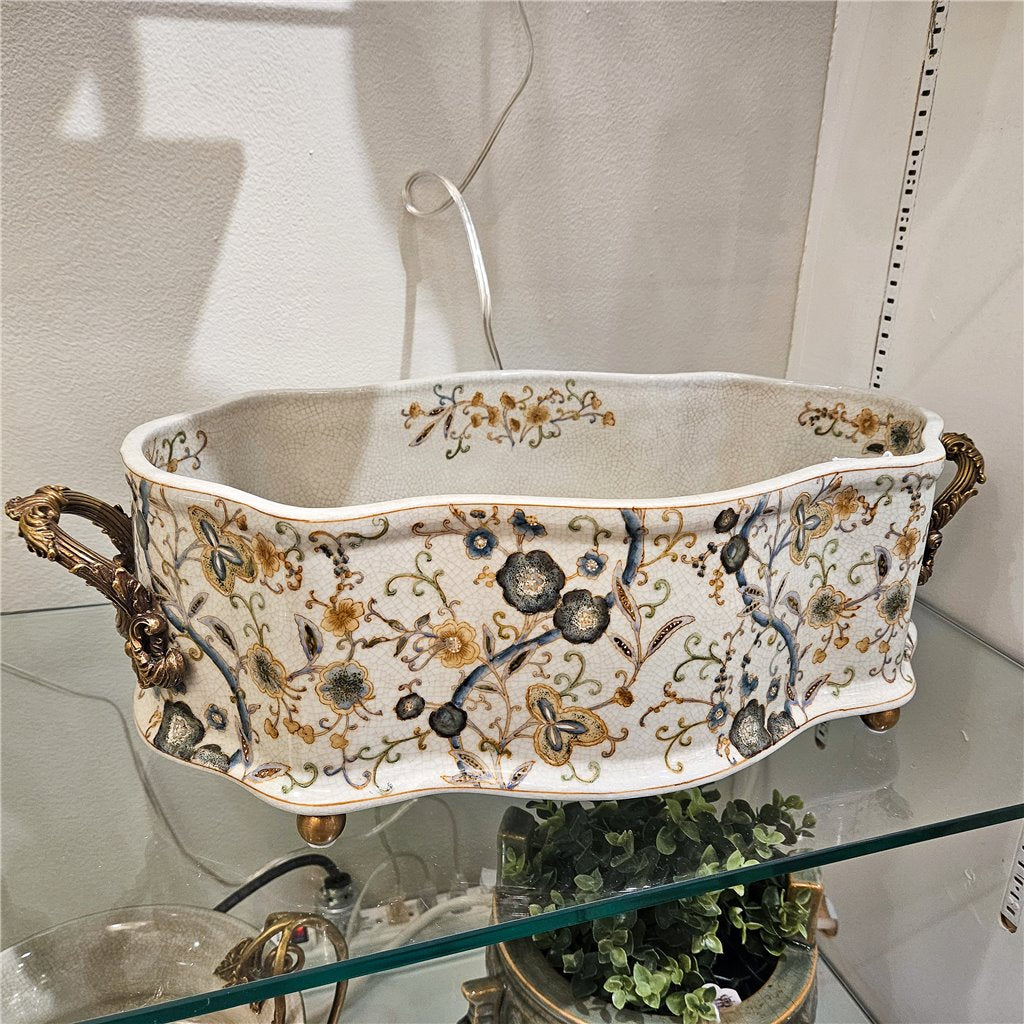 Danny's Fine Porcelain Planter with Bronze Handles-Twine Garden