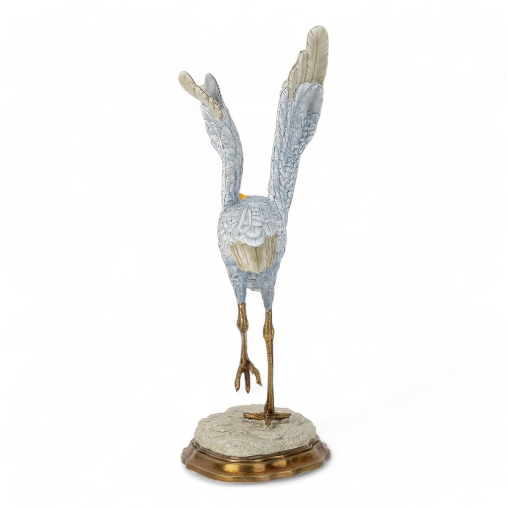 Danny's Fine Porcelain Blue Heron in Flight Figureine with Bronze Ormolu in Bird Figure