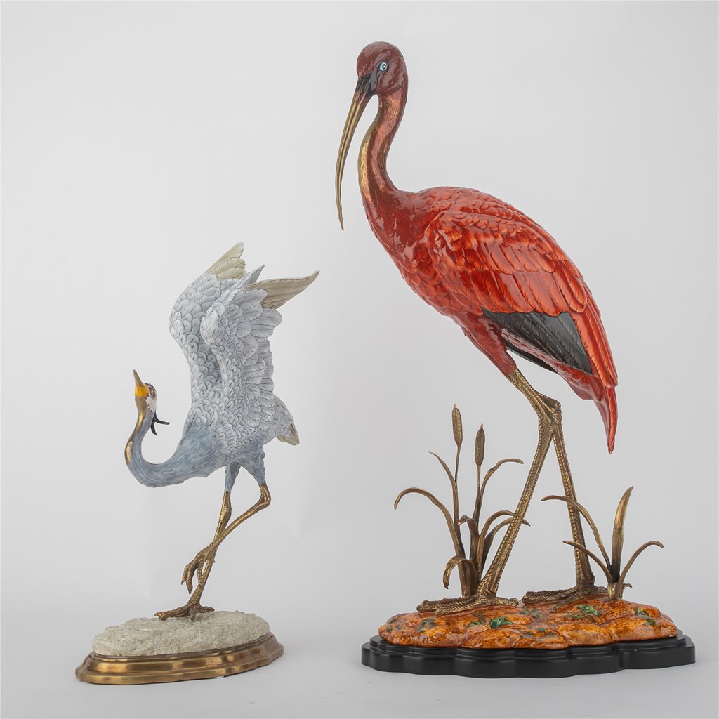 Danny's Fine Porcelain Blue Heron in Flight Figureine with Bronze Ormolu in Bird Figure
