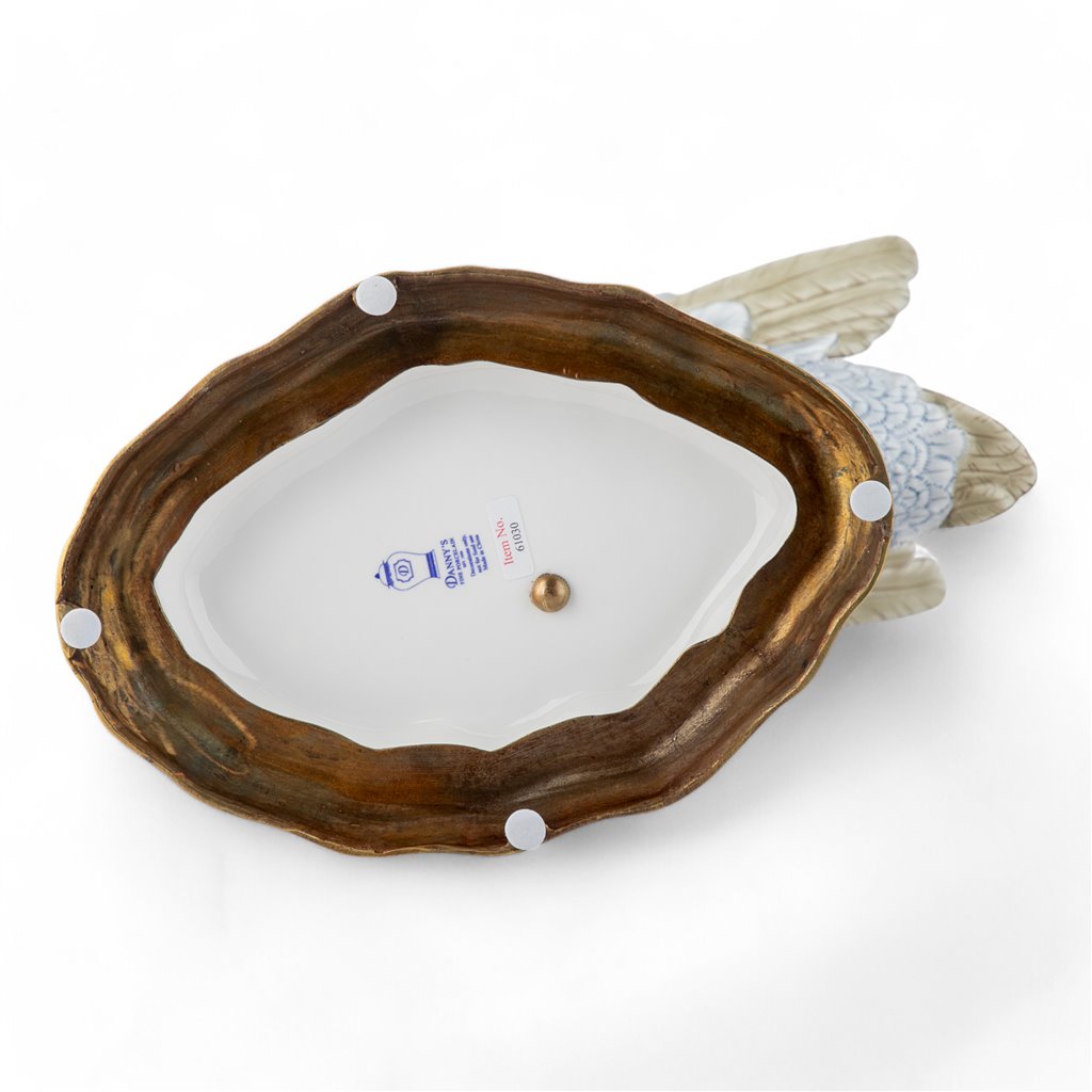 Danny's Fine Porcelain Blue Heron in Flight Figureine with Bronze Ormolu in Bird Figure
