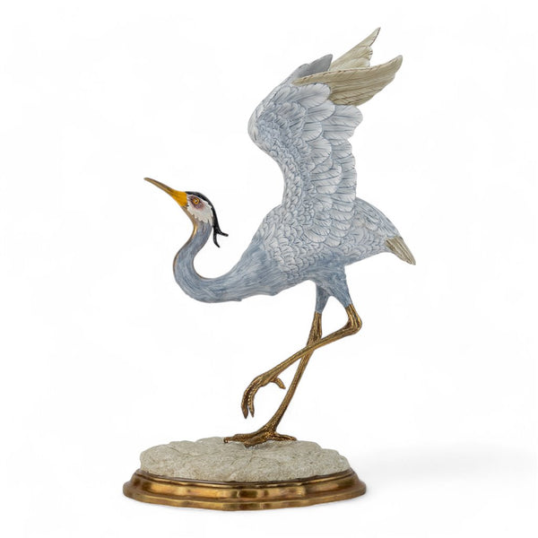Danny's Fine Porcelain Blue Heron in Flight Figureine with Bronze Ormolu in Bird Figure