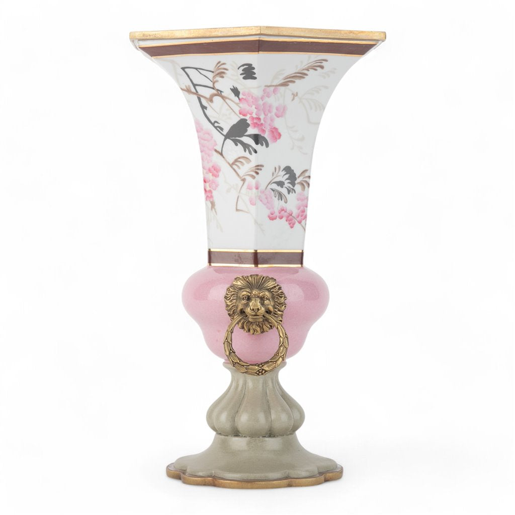 Danny's Fine Porcelain Hexagon Vase with Bronze Ormolu in Pastel Poetic Bird Collection