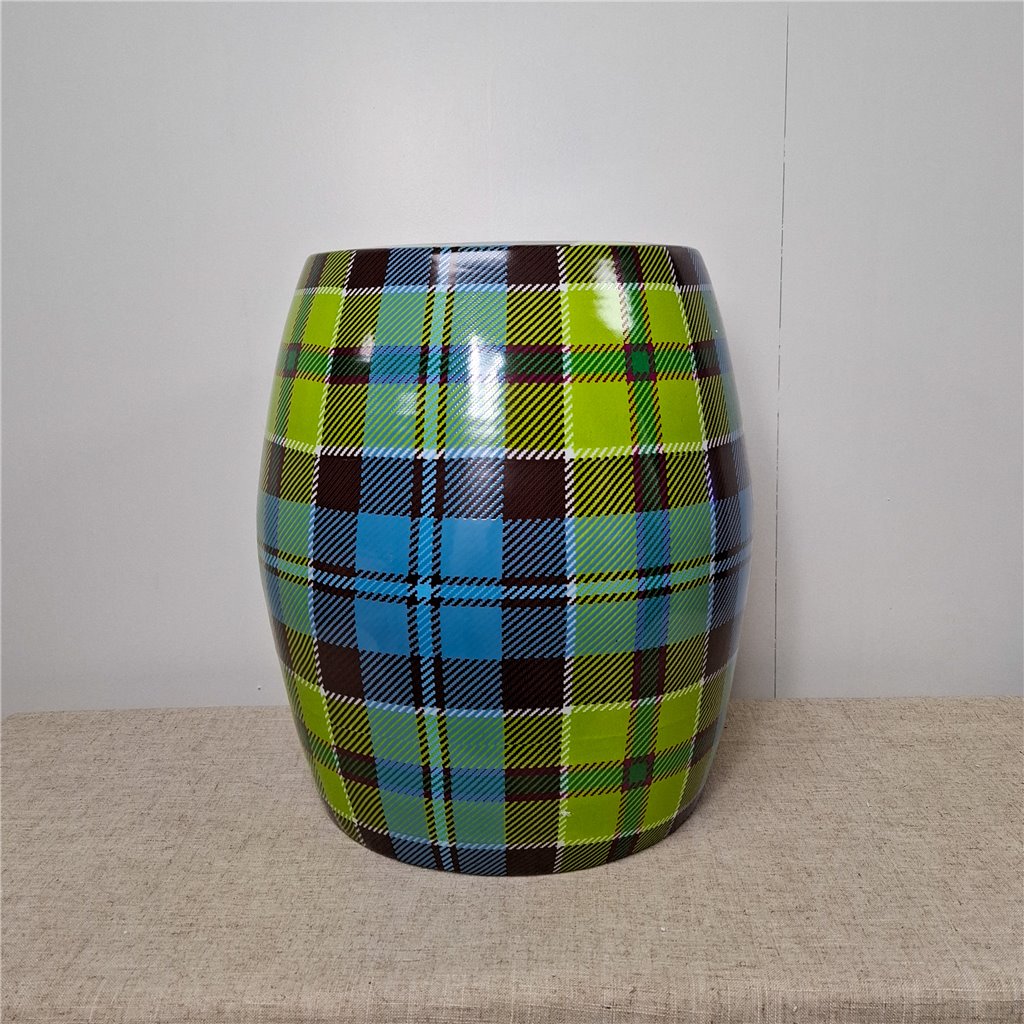 Danny's Fine Porcelain Porcelain Garden Stool Plaid I – G203 - CLOSEOUT