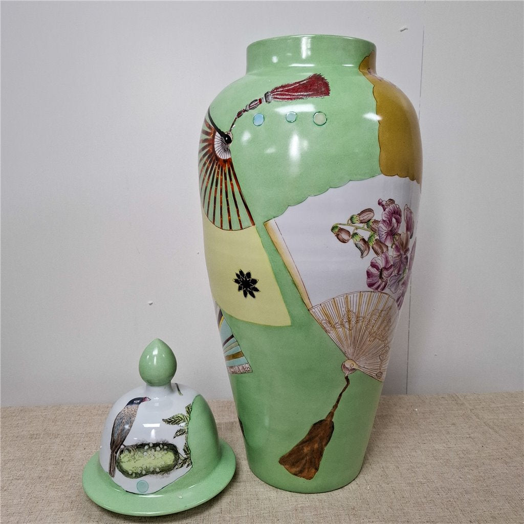 Danny's Fine Porcelain Porcelain Covered Jar Fan [Le] – J502 - CLOSEOUT
