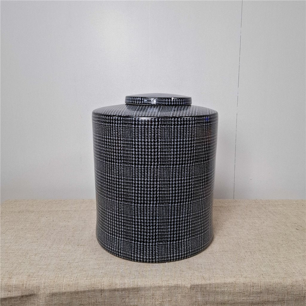 Danny's Fine Porcelain Porcelain Round Jar Geometric Pattern – B671 - CLOSEOUT