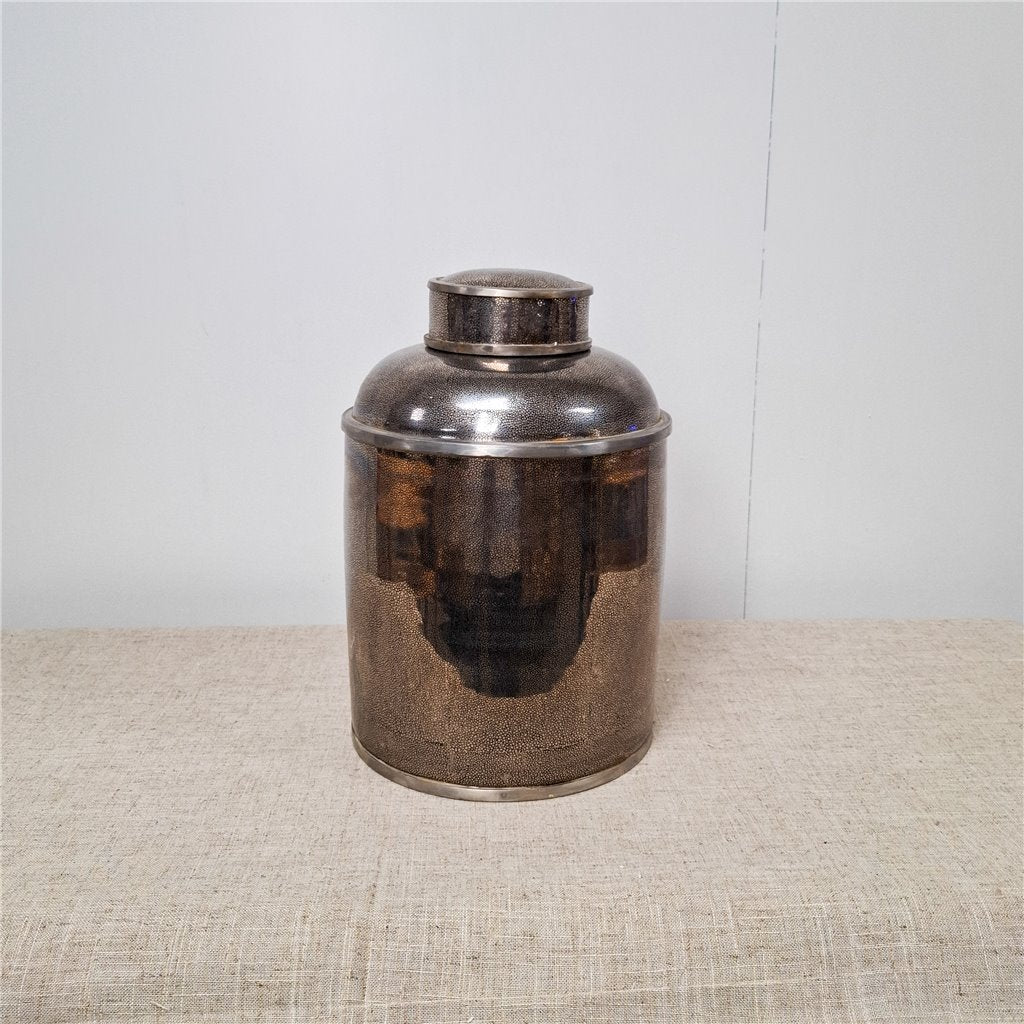 Danny's Fine Porcelain Porcelain Round Jar Metallic with Bronze Ormolu – B793 - CLOSEOUT