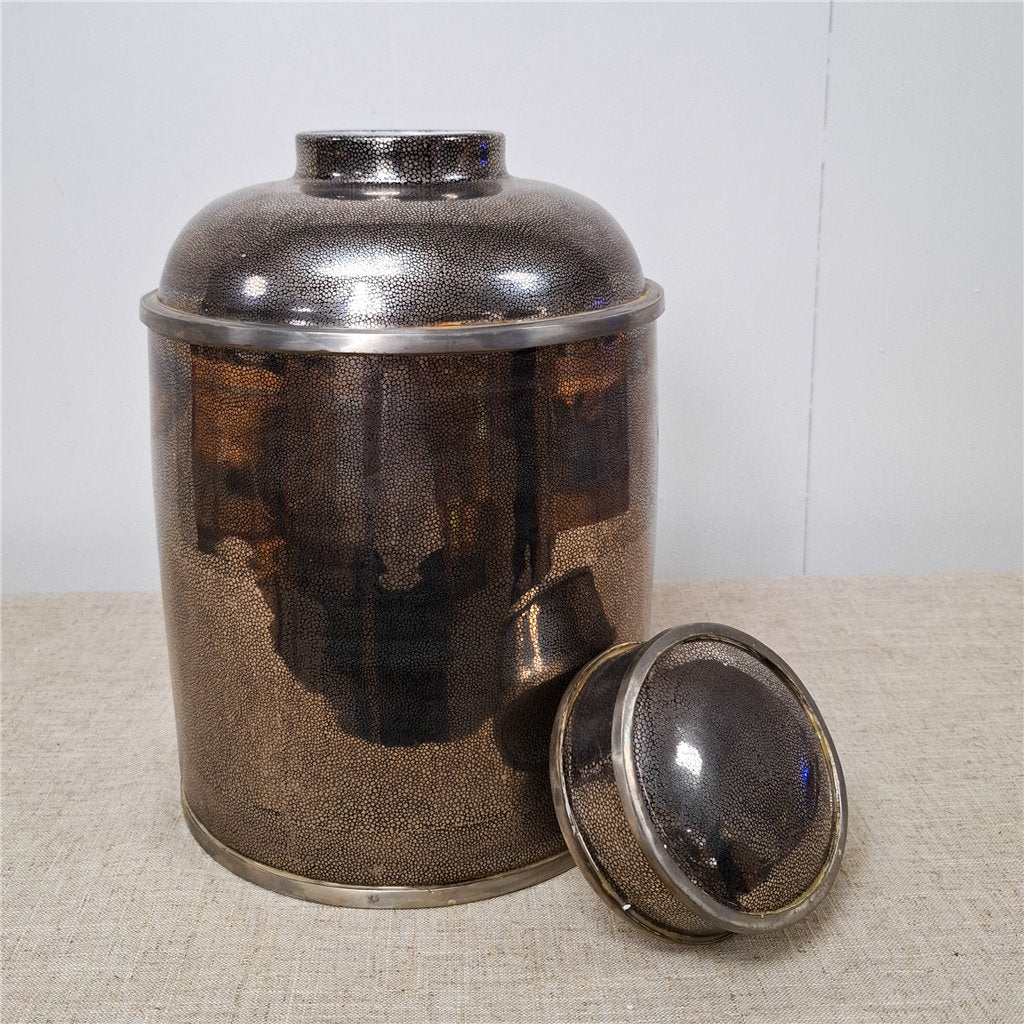 Danny's Fine Porcelain Porcelain Round Jar Metallic with Bronze Ormolu – B793 - CLOSEOUT