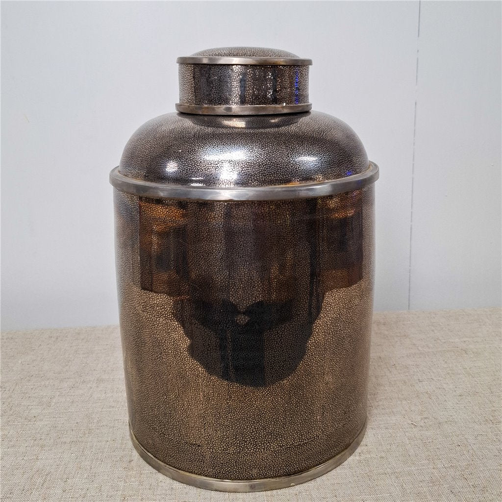Danny's Fine Porcelain Porcelain Round Jar Metallic with Bronze Ormolu – B793 - CLOSEOUT