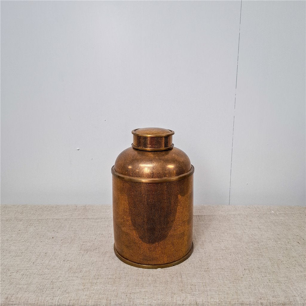 Danny's Fine Porcelain Porcelain Round Jar Metallic Gold with Bronze Ormolu – B793 - CLOSEOUT
