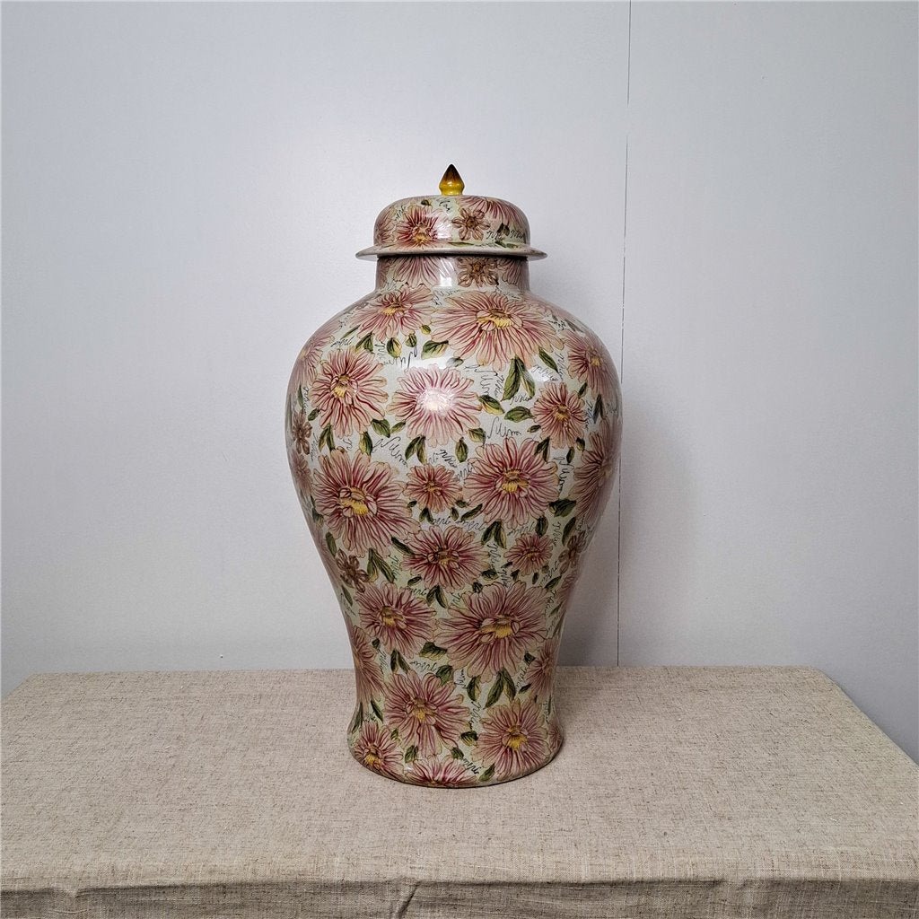 Danny's Fine Porcelain Porcelain Round Jar Pretty Pink Flowers Iii – J296 - CLOSEOUT