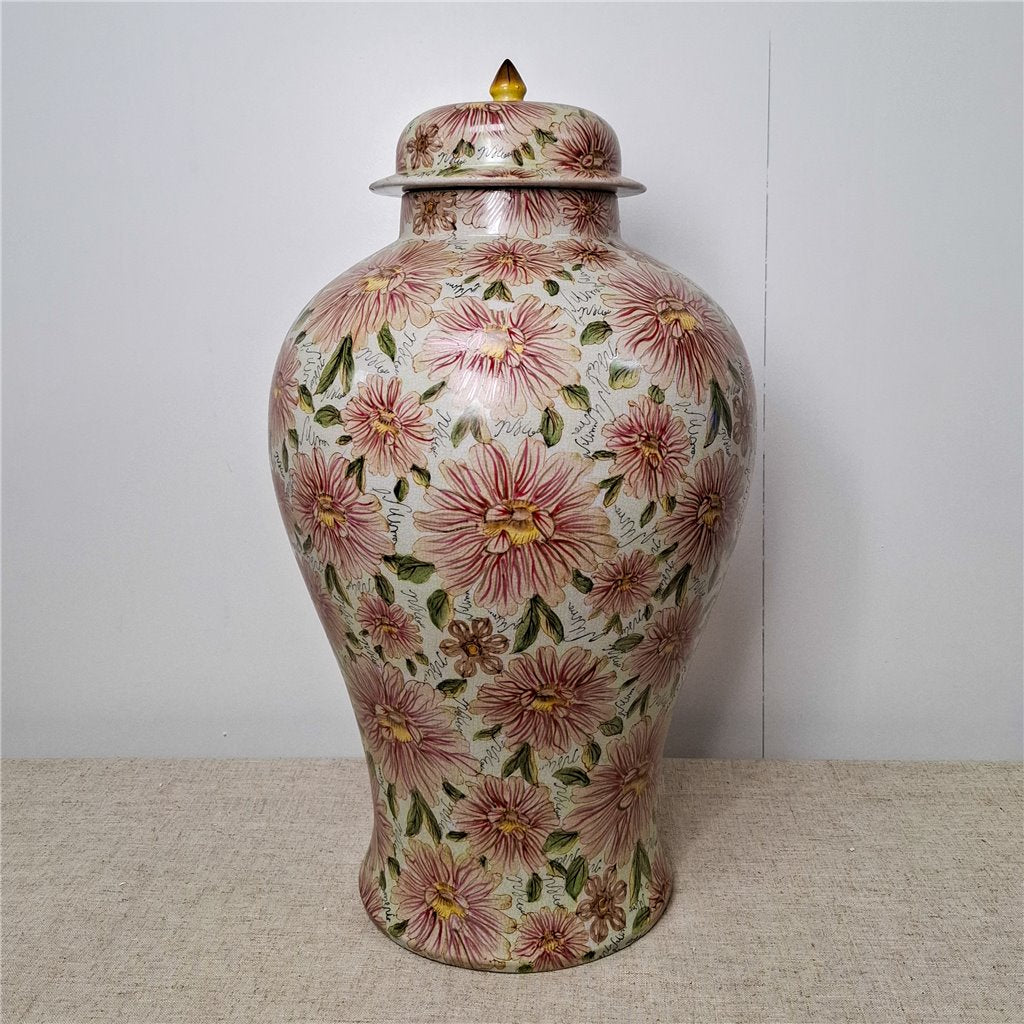 Danny's Fine Porcelain Porcelain Round Jar Pretty Pink Flowers Iii – J296 - CLOSEOUT