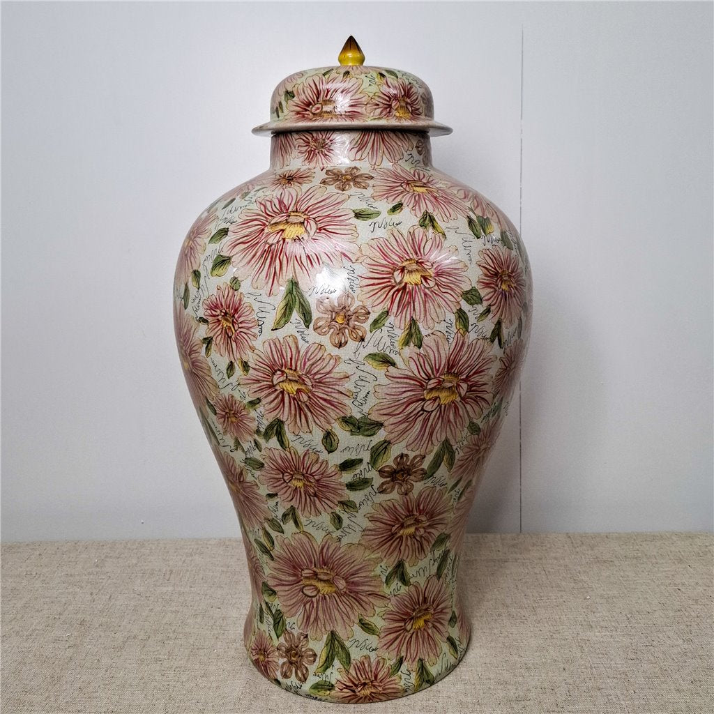 Danny's Fine Porcelain Porcelain Round Jar Pretty Pink Flowers Iii – J296 - CLOSEOUT
