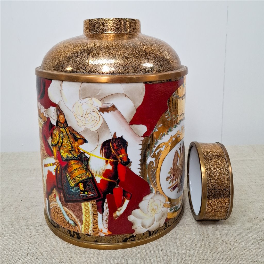 Danny's Fine Porcelain Porcelain Round Jar Warrior with Bronze Ormolu – B793 - CLOSEOUT