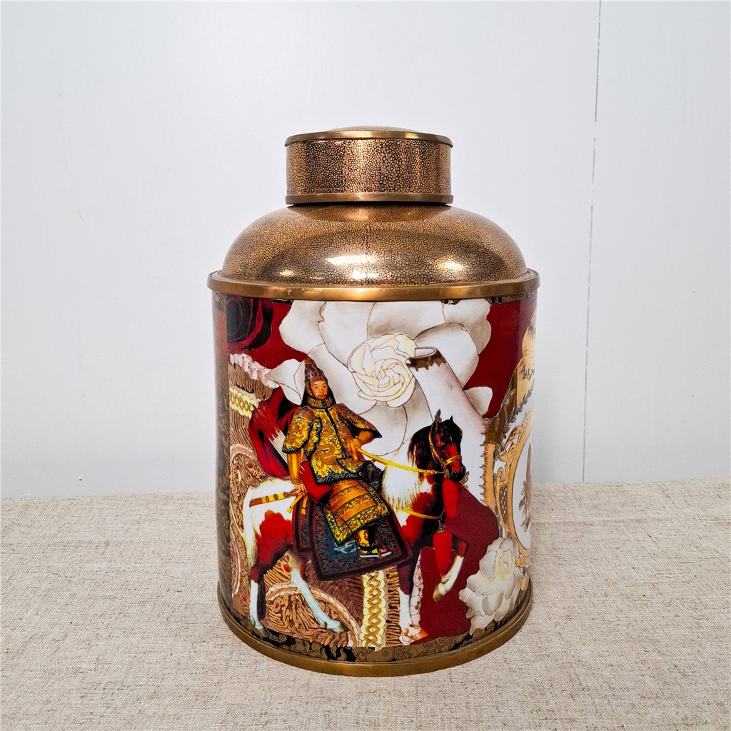 Danny's Fine Porcelain Porcelain Round Jar Warrior with Bronze Ormolu – B793 - CLOSEOUT