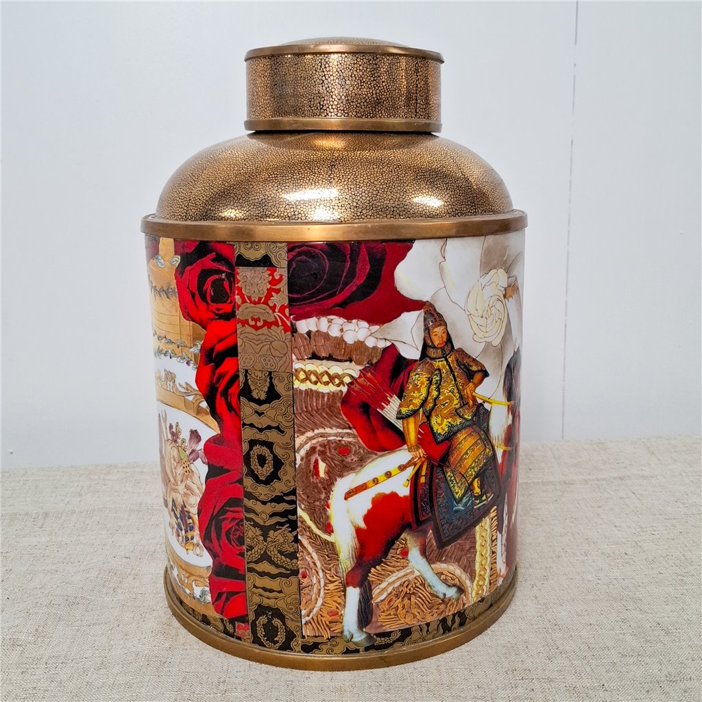 Danny's Fine Porcelain Porcelain Round Jar Warrior with Bronze Ormolu – B793 - CLOSEOUT