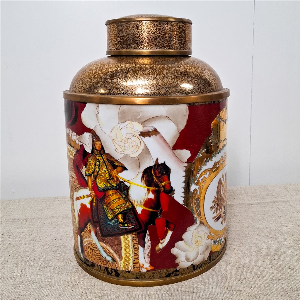 Danny's Fine Porcelain Porcelain Round Jar Warrior with Bronze Ormolu – B793 - CLOSEOUT