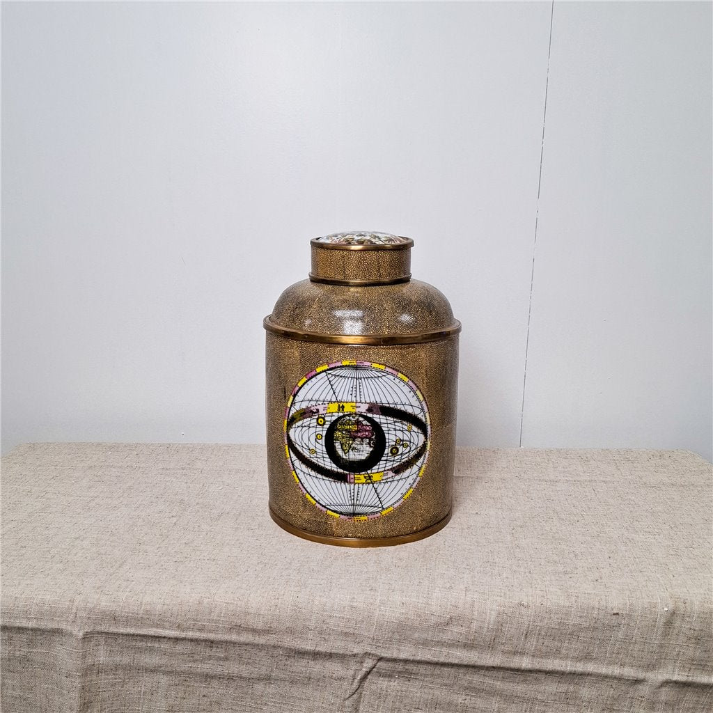 Danny's Fine Porcelain Porcelain Round Jar Constellation [Le] with Bronze Ormolu – B793 - CLOSEOUT
