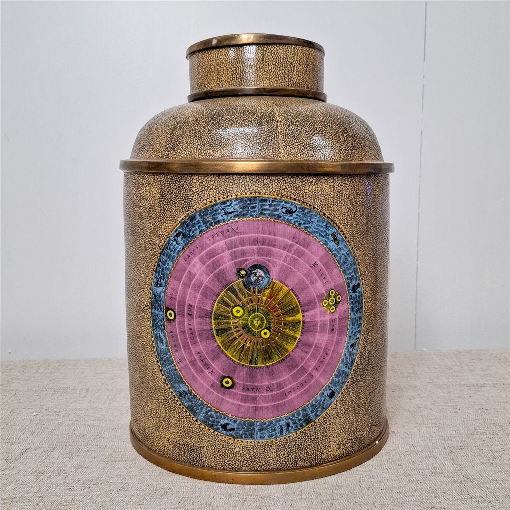 Danny's Fine Porcelain Porcelain Round Jar Constellation [Le] with Bronze Ormolu – B793 - CLOSEOUT