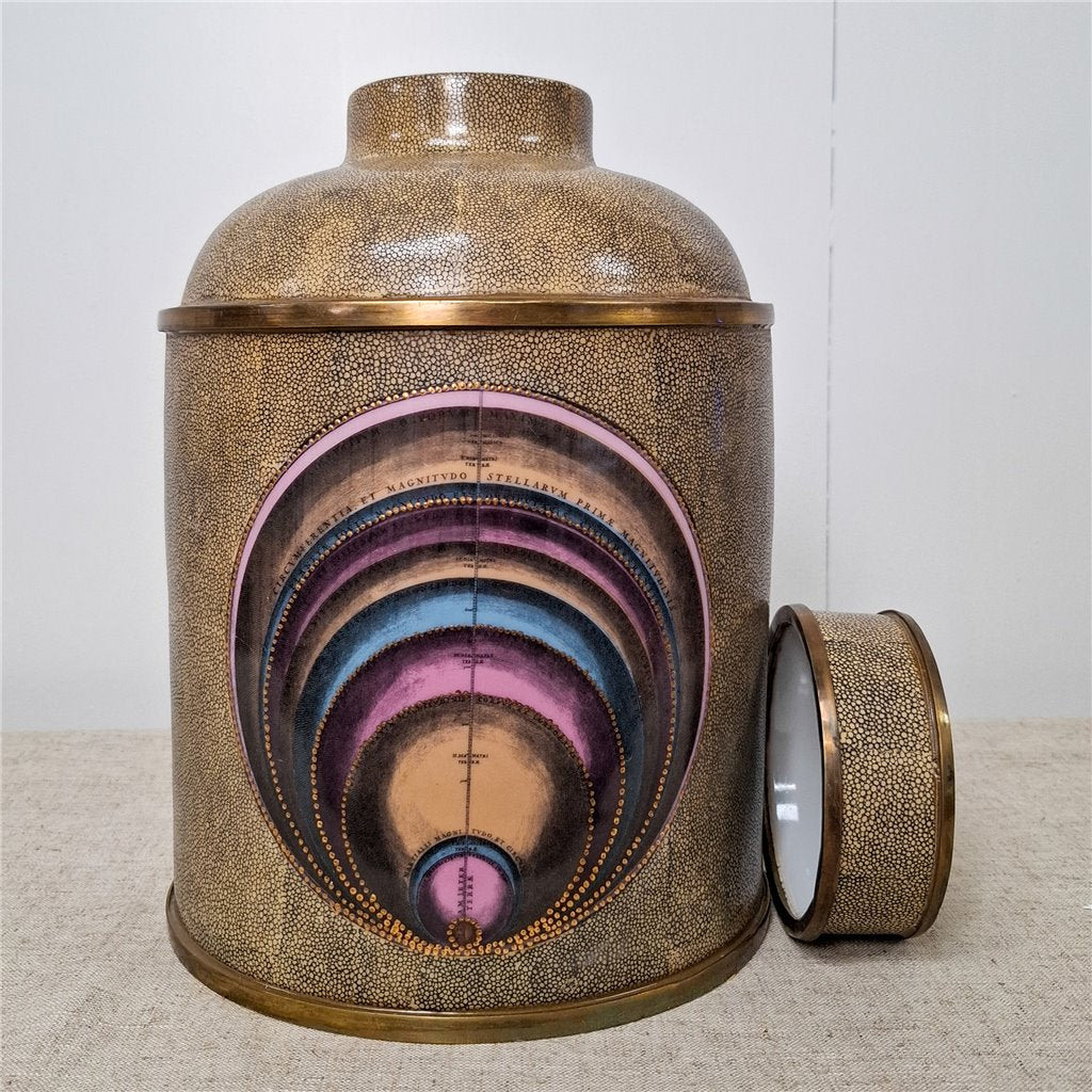 Danny's Fine Porcelain Porcelain Round Jar Constellation [Le] with Bronze Ormolu – B793 - CLOSEOUT