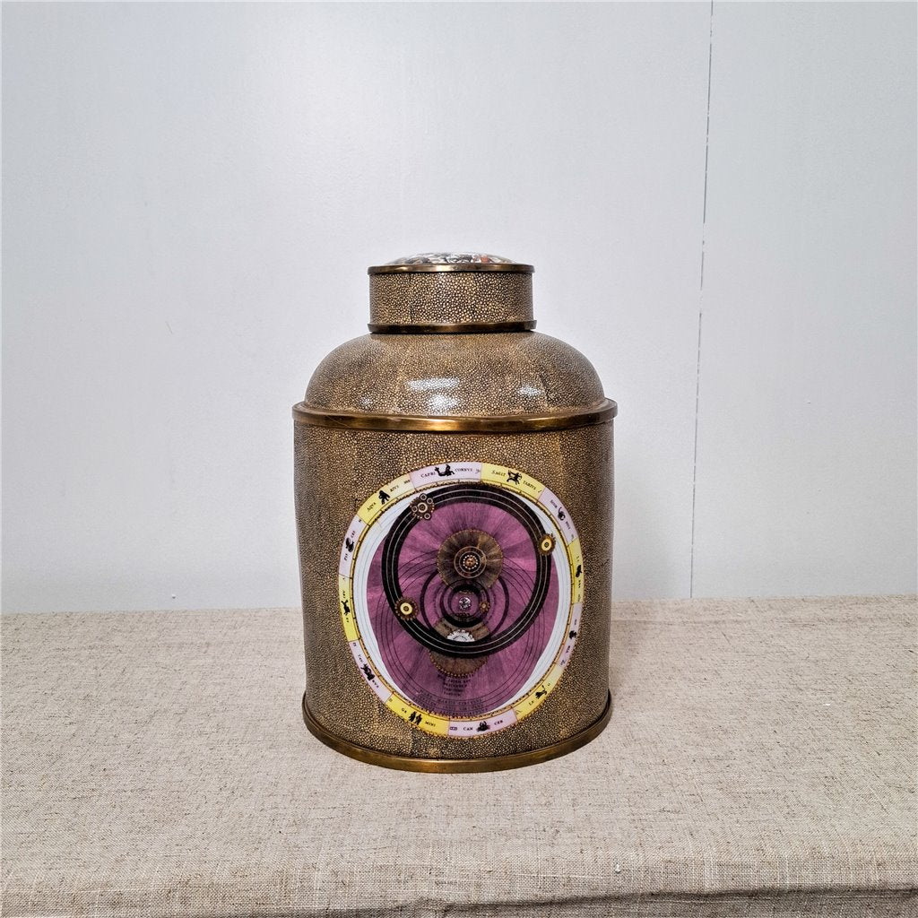 Danny's Fine Porcelain Porcelain Round Jar Constellation [Le] with Bronze Ormolu – B793 - CLOSEOUT