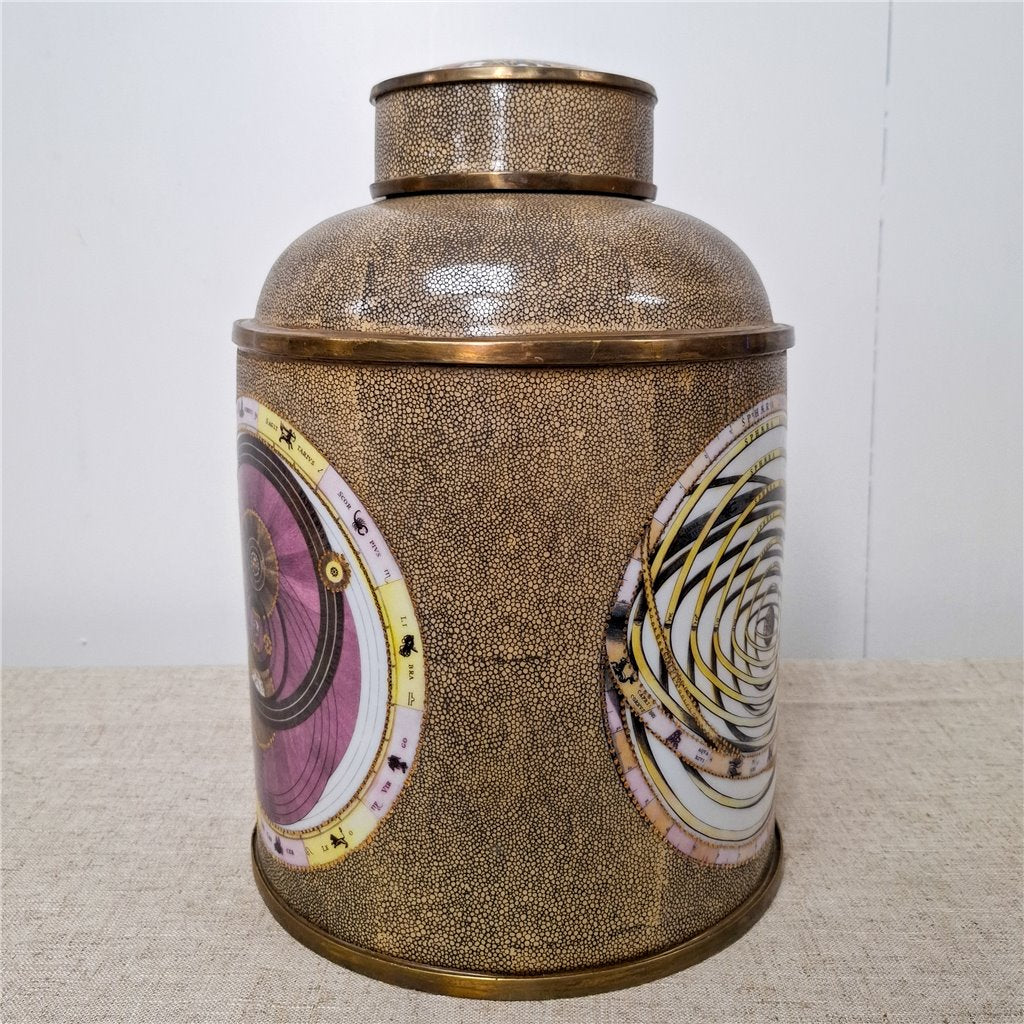 Danny's Fine Porcelain Porcelain Round Jar Constellation [Le] with Bronze Ormolu – B793 - CLOSEOUT