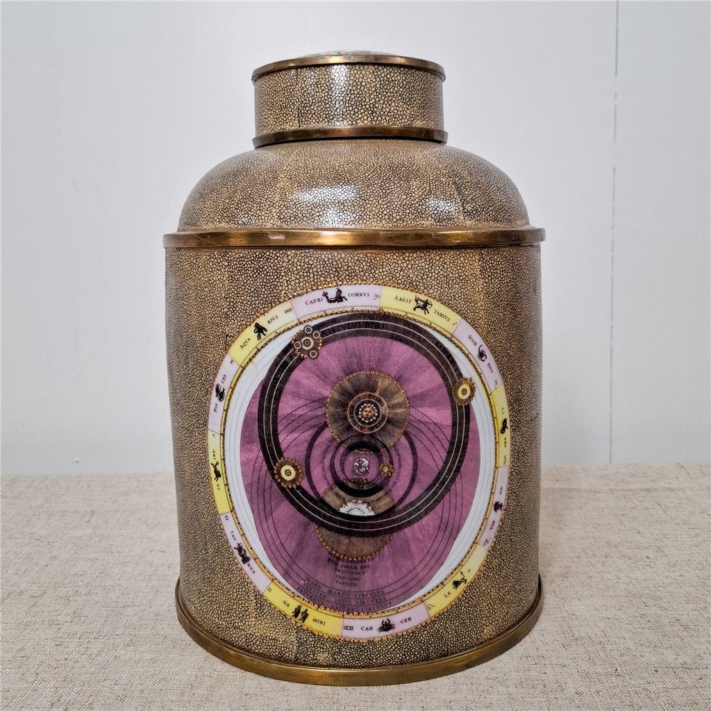 Danny's Fine Porcelain Porcelain Round Jar Constellation [Le] with Bronze Ormolu – B793 - CLOSEOUT