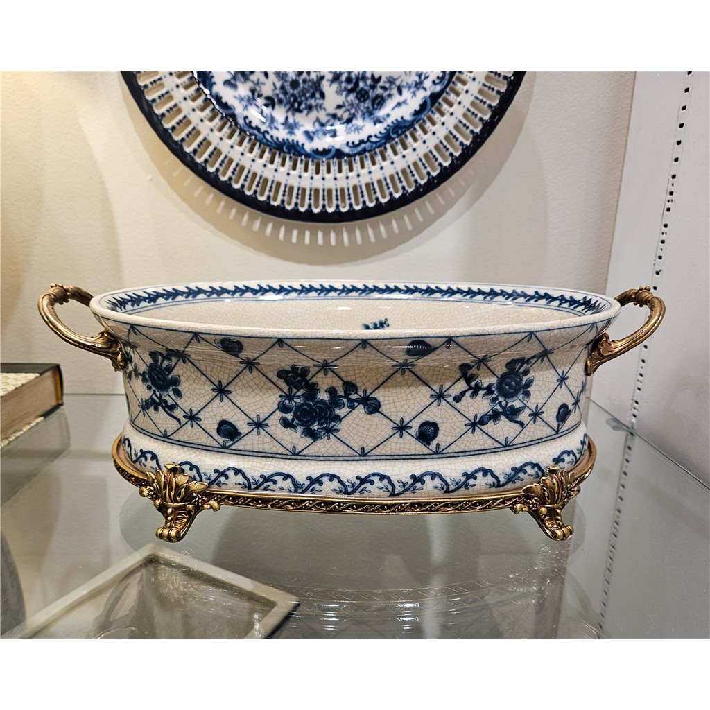 Danny's Fine Porcelain Oval Basin with Bronze Ormolu - Trellis Bloom