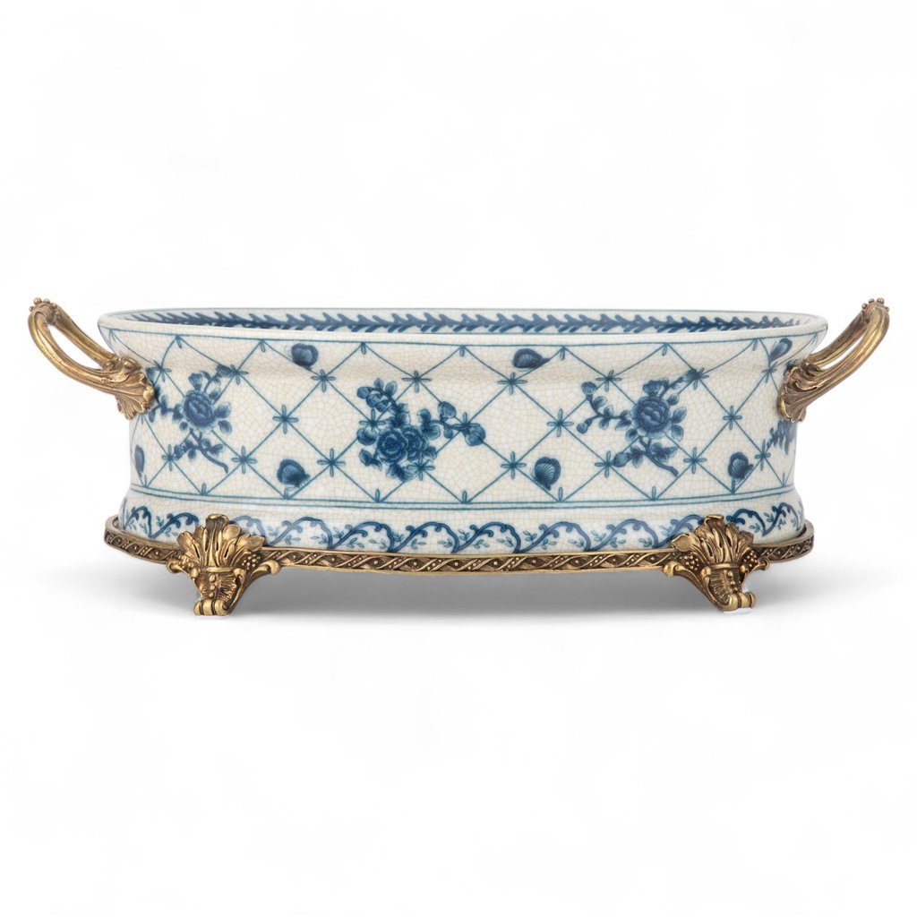 Danny's Fine Porcelain Oval Basin with Bronze Ormolu - Trellis Bloom
