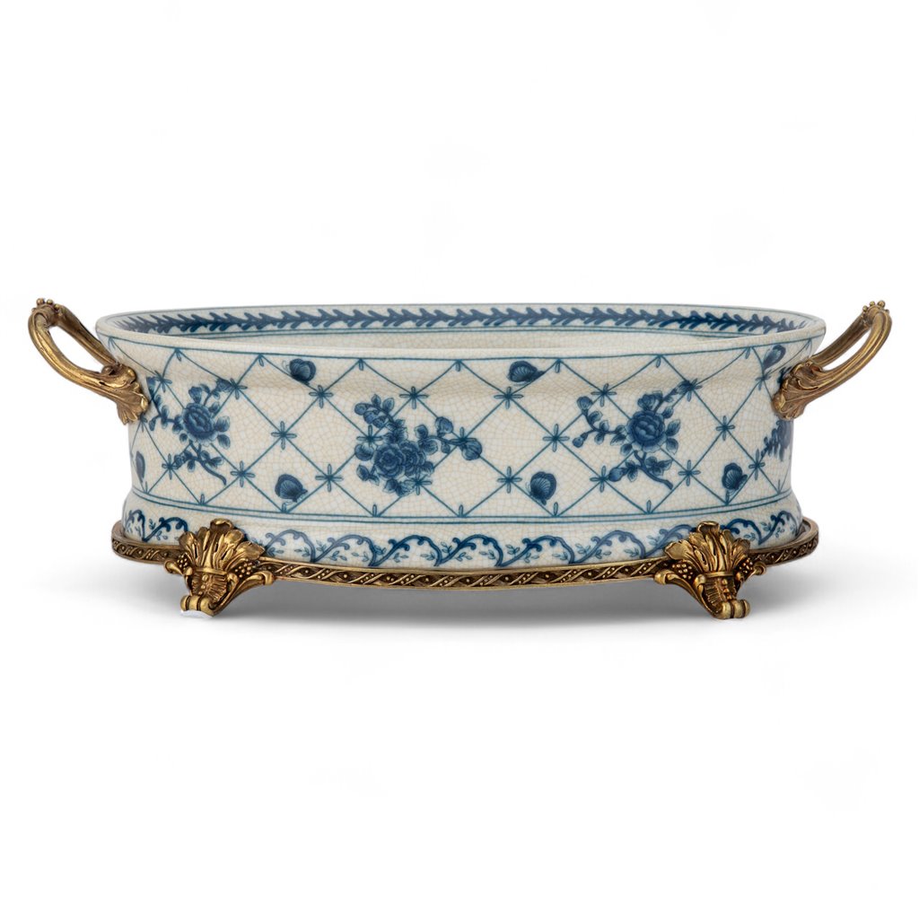 Danny's Fine Porcelain Oval Basin with Bronze Ormolu - Trellis Bloom