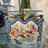 Danny's Fine Porcelain Scalloped Basin with Multicolor Florals in Blue Lattice - Garden