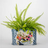 Danny's Fine Porcelain Scalloped Basin with Multicolor Florals in Blue Lattice - Garden
