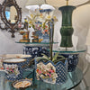 Danny's Fine Porcelain Scalloped Basin with Multicolor Florals in Blue Lattice - Garden