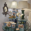 Danny's Fine Porcelain Scalloped Basin with Multicolor Florals in Blue Lattice - Garden