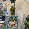 Danny's Fine Porcelain Scalloped Basin with Multicolor Florals in Blue Lattice - Garden