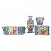 Danny's Fine Porcelain Scalloped Basin with Multicolor Florals in Blue Lattice - Garden