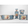Danny's Fine Porcelain Scalloped Basin with Multicolor Florals in Blue Lattice - Garden