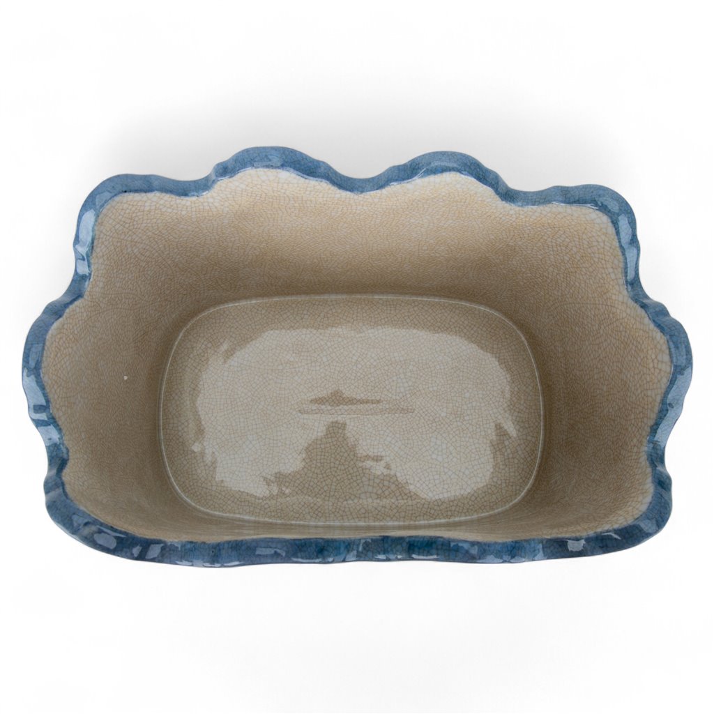 Danny's Fine Porcelain Scalloped Basin with Multicolor Florals in Blue Lattice - Garden