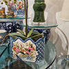 Danny's Fine Porcelain Scalloped Basin with Multicolor Florals in Blue Lattice - Garden