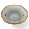 Danny's Fine Porcelain Oval Cachepot with Multicolor Florals in Blue Lattice with Bronze